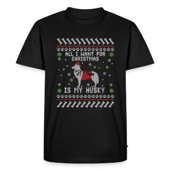 Ugly Christmas Husky Hund - Männer Premium Bio T-Shirt - Schwarz - Vorne - Nico (187cm)