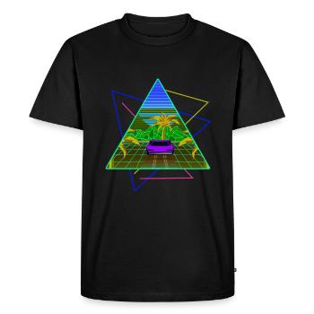 Palmiers néons Vaporwave - T-shirt Premium bio Homme - noir - Devant - Nico (187cm)