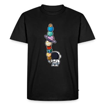 Astronaut ice cream eating planet - Men's Premium Organic T-Shirt - black - Front - Nico (187cm)