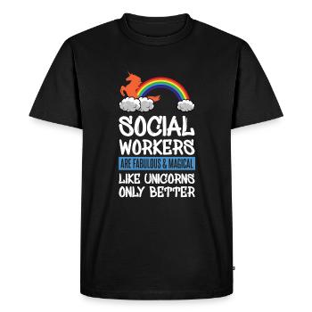 Les travailleurs sociaux sont des licornes rouges - T-shirt Premium bio Homme - noir - Devant - Nico (187cm)