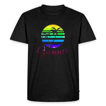 Palm trees | Summer | Sun | Holiday - Men's Premium Organic T-Shirt - black - Front - Nico (187cm)