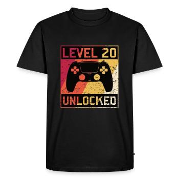 Jeu de jeu 20 anniversaire niveau 20 Unlocked - T-shirt Premium bio Homme - noir - Devant - Nico (187cm)