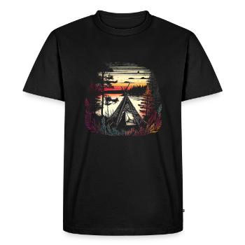 Paradise - Camping au bord du lac - Oeuvre d’art rétro - T-shirt Premium bio Homme - noir - Devant - Nico (187cm)