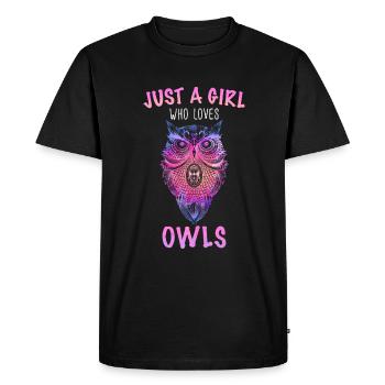 Hibou Oiseau Oiseau Hiboux - T-shirt Premium bio Homme - noir - Devant - Nico (187cm)