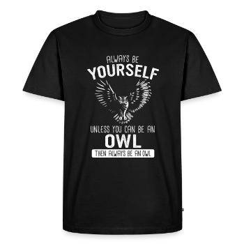 Hibou Oiseau Oiseau Hiboux - T-shirt Premium bio Homme - noir - Devant - Nico (187cm)