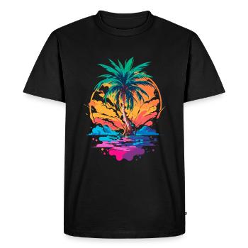 Palm tree in front of sunset | Tropical Paradise - Men's Premium Organic T-Shirt - black - Front - Nico (187cm)
