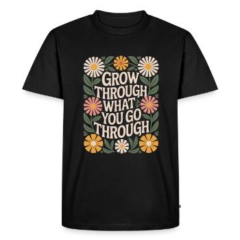 Citation sur les fleurs bohèmes : Grandissez à travers ce que vous vivez - T-shirt Premium bio Homme - noir - Devant - Nico (187cm)