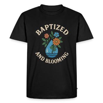 Motif Fleurs Baptisées Et Épanouies - T-shirt Premium bio Homme - noir - Devant - Nico (187cm)