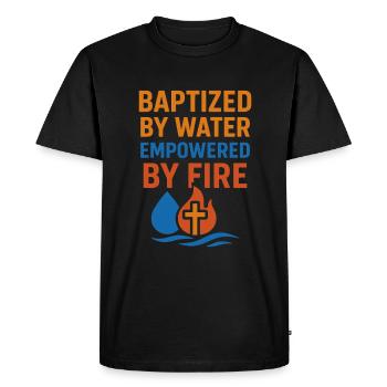 Baptisés par l’eau, fortifiés par le feu - T-shirt Premium bio Homme - noir - Devant - Nico (187cm)