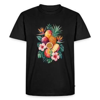 de fruits tropicaux à l’hibiscus et - T-shirt Premium bio Homme - noir - Devant - Nico (187cm)