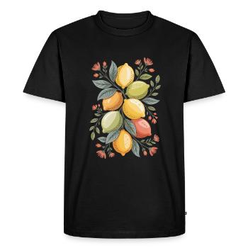 Lemons and Flowers Floral Artwork - Men's Premium Organic T-Shirt - black - Front - Nico (187cm)