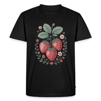 Fraises gaies avec décoration florale - T-shirt Premium bio Homme - noir - Devant - Nico (187cm)
