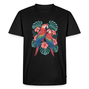 Perroquets exotiques aux fleurs tropicales - T-shirt Premium bio Homme - noir - Devant - Nico (187cm)