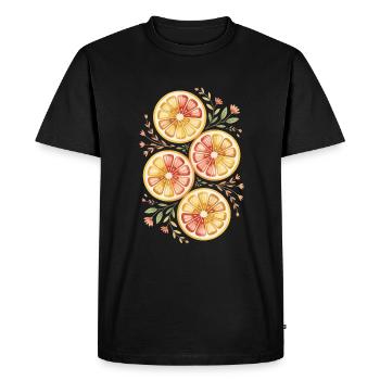Agrumes à motif floral - T-shirt Premium bio Homme - noir - Devant - Nico (187cm)