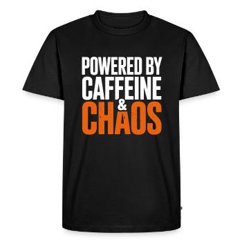Powered by caffeine and chaos humorous - Men's Premium Organic T-Shirt - black - Front - Nico (187cm)