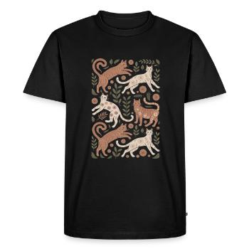 Chats joueurs avec des motifs floraux - T-shirt Premium bio Homme - noir - Devant - Nico (187cm)