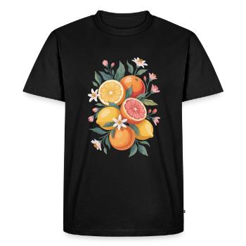 Style bohème avec des agrumes et des fleurs - T-shirt Premium bio Homme - noir - Devant - Nico (187cm)