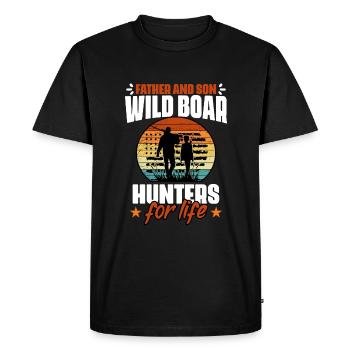 Father and son hunt funny wild boar hunt - Men's Premium Organic T-Shirt - black - Front - Nico (187cm)