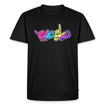 Yolo Vous ne vivez qu’une fois avec la langue des signes DGS - T-shirt Premium bio Homme - noir - Devant - Nico (187cm)