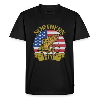 Brochet, Pêcheur, Pêcheur, Eau douce, USA - T-shirt Premium bio Homme - noir - Devant - Nico (187cm)