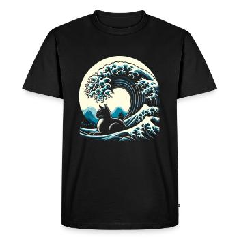 Surfing Cat The big wave off Kanagawa Surfer - Men's Premium Organic T-Shirt - black - Front - Nico (187cm)