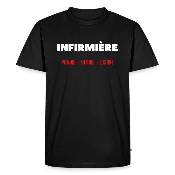 Métier infirmière piqûre suture luxure - T-shirt Premium bio Homme - noir - Devant - Nico (187cm)