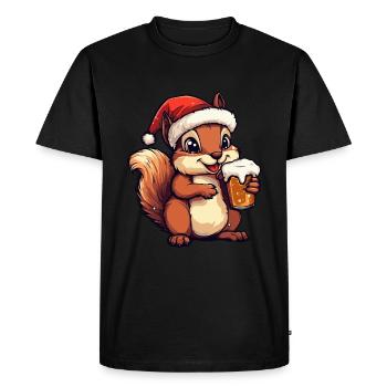 Squirrel Christmas Beer Funny - Men's Premium Organic T-Shirt - black - Front - Nico (187cm)