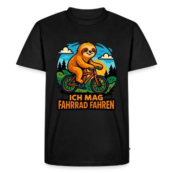 Cycling sloth at sunset - Men's Premium Organic T-Shirt - black - Front - Nico (187cm)