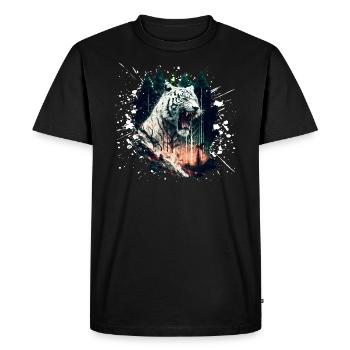 Tigre rugissant blanc en colère dans la jungle - T-shirt Premium bio Homme - noir - Devant - Nico (187cm)