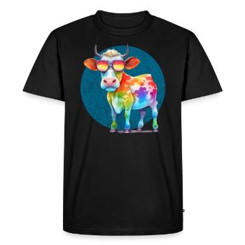 Colorful cool cow with sunglasses - Men's Premium Organic T-Shirt - black - Front - Nico (187cm)