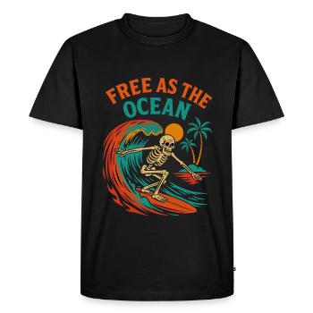 Free as the Ocean – Surfer-Skull Vibes - Men's Premium Organic T-Shirt - black - Front - Nico (187cm)