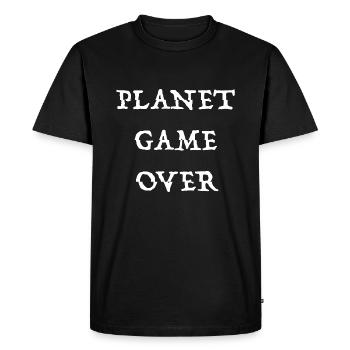Planet Game Over | Climate change, global warming - Men's Premium Organic T-Shirt - black - Front - Nico (187cm)