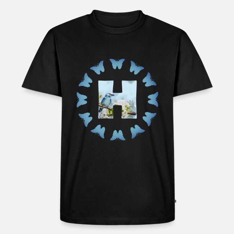 blüten blauer vogel h - Männer Premium Bio T-Shirt - Schwarz