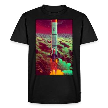 Lancement de fusée Space Stars Nuages - T-shirt Premium bio Homme - noir - Devant - Nico (187cm)