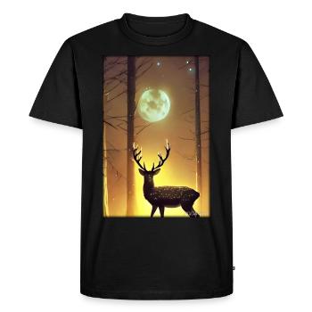 Cerf Lune Clair de Lune Forêt Hiver Neige Forêt Animal - T-shirt Premium bio Homme - noir - Devant - Nico (187cm)