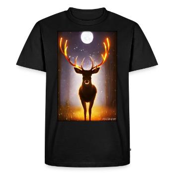 Hirsch Mond Mondlicht Wald Winter Schnee Waldtier - Männer Premium Bio T-Shirt - Schwarz - Vorne - Nico (187cm)