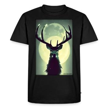 Cerf Lune Clair de Lune Forêt Hiver Neige Forêt Animal - T-shirt Premium bio Homme - noir - Devant - Nico (187cm)