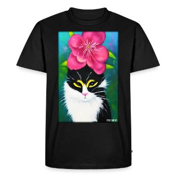 Cat Flower Nature Blossom Garden Cat Love Cat - Men's Premium Organic T-Shirt - black - Front - Nico (187cm)