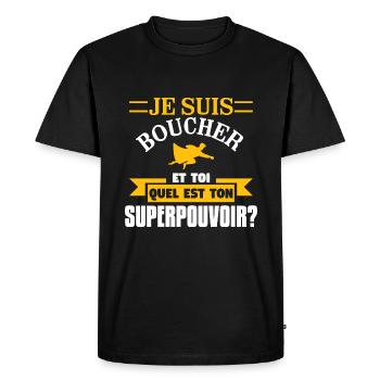 cadeau papa travail anniversaire homme humour - T-shirt Premium bio Homme - noir - Devant - Nico (187cm)