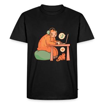 Drôle de paresseux avec chat dans le Home-Office - T-shirt Premium bio Homme - noir - Devant - Nico (187cm)