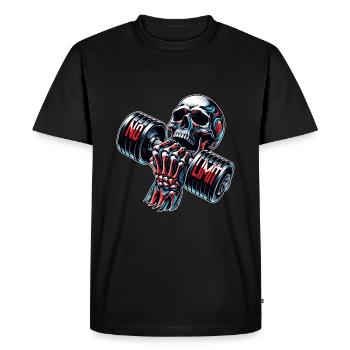 Crâne de musculation No Limit Workout avec haltère - T-shirt Premium bio Homme - noir - Devant - Nico (187cm)