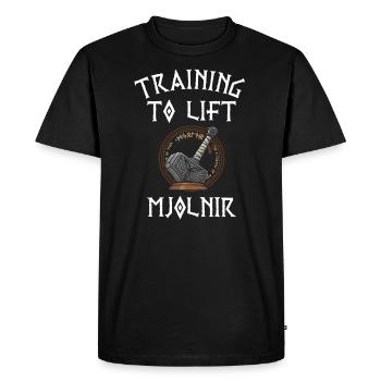 Training to lift Mjolnir Gym Fitness Vikings - Men's Premium Organic T-Shirt - black - Front - Nico (187cm)