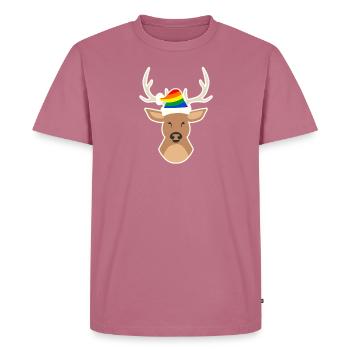 Rainbow Christmas Deer Santa Hat Cadeau - T-shirt Premium bio Homme - mauve - Devant - Nico (187cm)