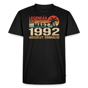 Legendary since March 1992 - absolutely unique - Men's Premium Organic T-Shirt - black - Front - Nico (187cm)