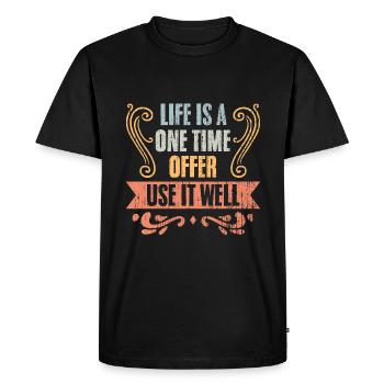 Vintage Life Is A Single Offer Utilisez-le bien - T-shirt Premium bio Homme - noir - Devant - Nico (187cm)