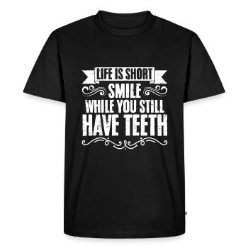 La vie est un sourire court alors que vous avez encore des dents - T-shirt Premium bio Homme - noir - Devant - Nico (187cm)