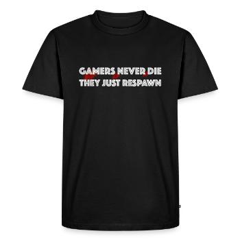 Gamers never die | Controllers, funny sayings - Men's Premium Organic T-Shirt - black - Front - Nico (187cm)