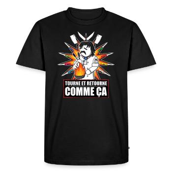 Chef Dumas : Tourne et Retourne Comme Ça - T-shirt Premium bio Homme - noir - Devant - Nico (187cm)
