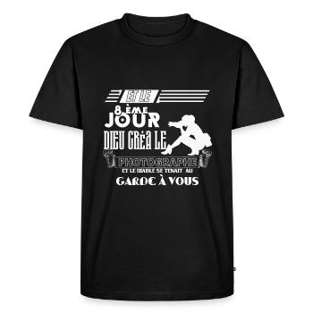 Dieu créa les photographes le jour 8 - Photographe - T-shirt Premium bio Homme - noir - Devant - Nico (187cm)