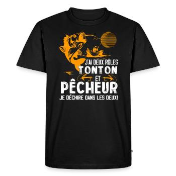 J'ai Deux Roles TONTON Pêcheur Je Déchire Pêcheu - T-shirt Premium bio Homme - noir - Devant - Nico (187cm)